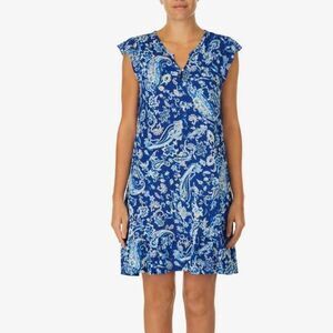 Blue Paisley Ralph Lauren Ruffle Trim Nightgown Pajama Dress Size L